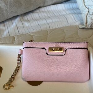 Elegant Pink Leather Wristlet with Chain